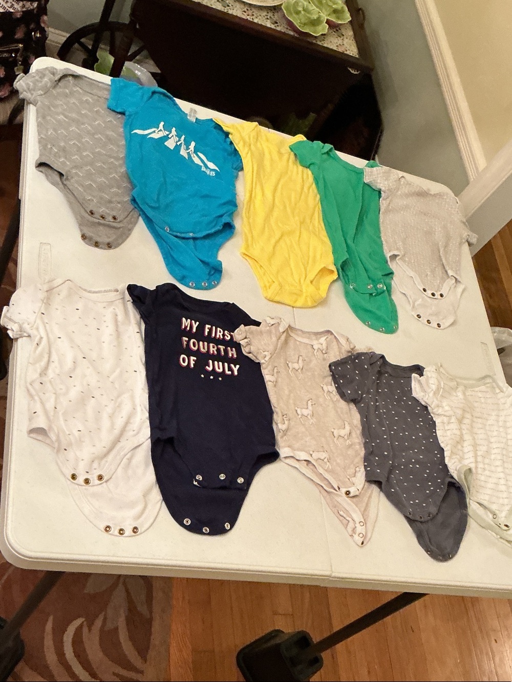 Assorted Baby One-Piece Bodysuits Blue, Yellow, Green, Gray and Navy HUGE LOT 13